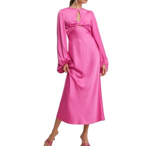 Significant Other Demi Pink Satin Open Back Midi Gown Dress 10 Evening Cocktail - Picture 3 of 13